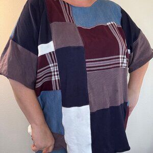 Upcycled Quilted Patchwork Top - The Luella| Women's XL Plus Size | Blue Denim
